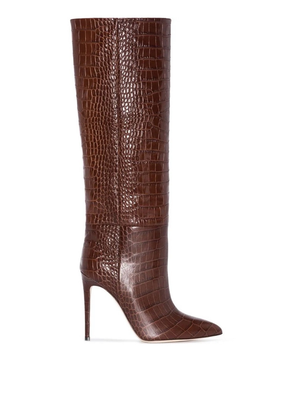 Paris Texas Brown Croc-Embossed Knee-High Stiletto Boots